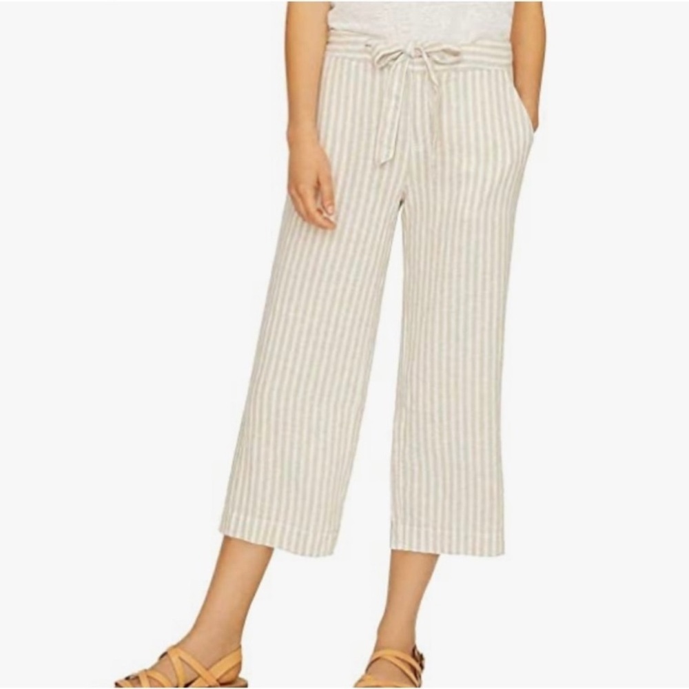 Sanctuary Linen Blend Cropped Pants Beige Stripe Size 31